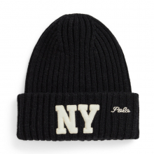 商品画像 POLO Ralph Lauren（ポロ ラルフ ローレン）NY パッチ リブニット ウール ビーニー[ブラック/クリーム]【ラッピングバッグ】
