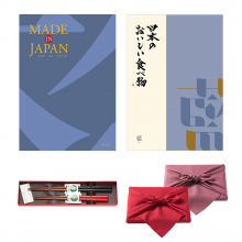 商品画像 made in Japan (MJ10) with 日本のおいしい食べ物 (藍) + 箸二膳 (金ちらし) 【風呂敷包み】  カタログギフト