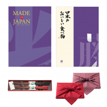 商品画像 made in Japan (MJ19) with 日本のおいしい食べ物 (藤) + 箸二膳 (金ちらし) 【風呂敷包み】  カタログギフト