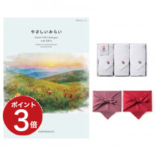 商品画像 やさしいみらい カタログギフト (すらりコース)+今治 綾 フェイスタオル3枚セット【風呂敷包み】