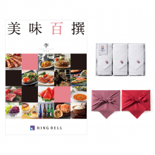 商品画像 美味百撰 グルメカタログギフト 李(すもも)＋今治綾フェイスタオル3枚セット【風呂敷包み】