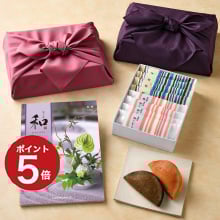 商品画像 和（なごみ） カタログギフト 縮緬（ちりめん） ＋ふるや古賀音庵 餅のどら焼き(プレーン・黒胡麻各4個入) 【風呂敷包み】