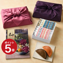 商品画像 和（なごみ） カタログギフト 芭蕉布（ばしょうふ）　+ふるや古賀音庵 餅のどら焼き(プレーン・黒胡麻各4個入) 【風呂敷包み】