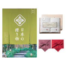 商品画像 日本の贈り物　カタログギフト　抹茶(まっちゃ)+今治謹製 『白織タオル』 木箱入り SR2039 (フェイスタオル２P)