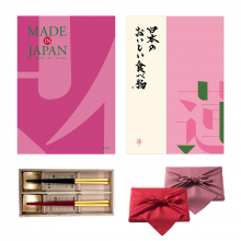 商品画像 made in Japan (MJ08) with 日本のおいしい食べ物 (蓮 (はす) ) + 箸二膳 (箔一金箔箸) 【風呂敷包み】  カタログギフト