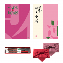 商品画像 made in Japan (MJ08) with 日本のおいしい食べ物 (蓮 (はす) ) + 箸二膳 (金ちらし) 【風呂敷包み】  カタログギフト