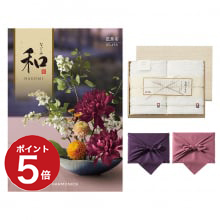 商品画像 和（なごみ） カタログギフト 芭蕉布（ばしょうふ）　 + 今治謹製 『白織タオル』 木箱入り SR2039 （フェイスタオル２P)【風呂敷包み】