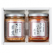 商品画像 新潟 加島屋　ビン詰2-Jセット（さけ茶漬　大ビン× 1／さけといくらの糀漬　大ビン × 1）