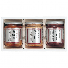 商品画像 新潟 加島屋　ビン詰3-Gセット（ さけ茶漬　大ビン× 1／いくら醤油漬　大ビン × 1／貝柱のうま煮　大ビン × 1）