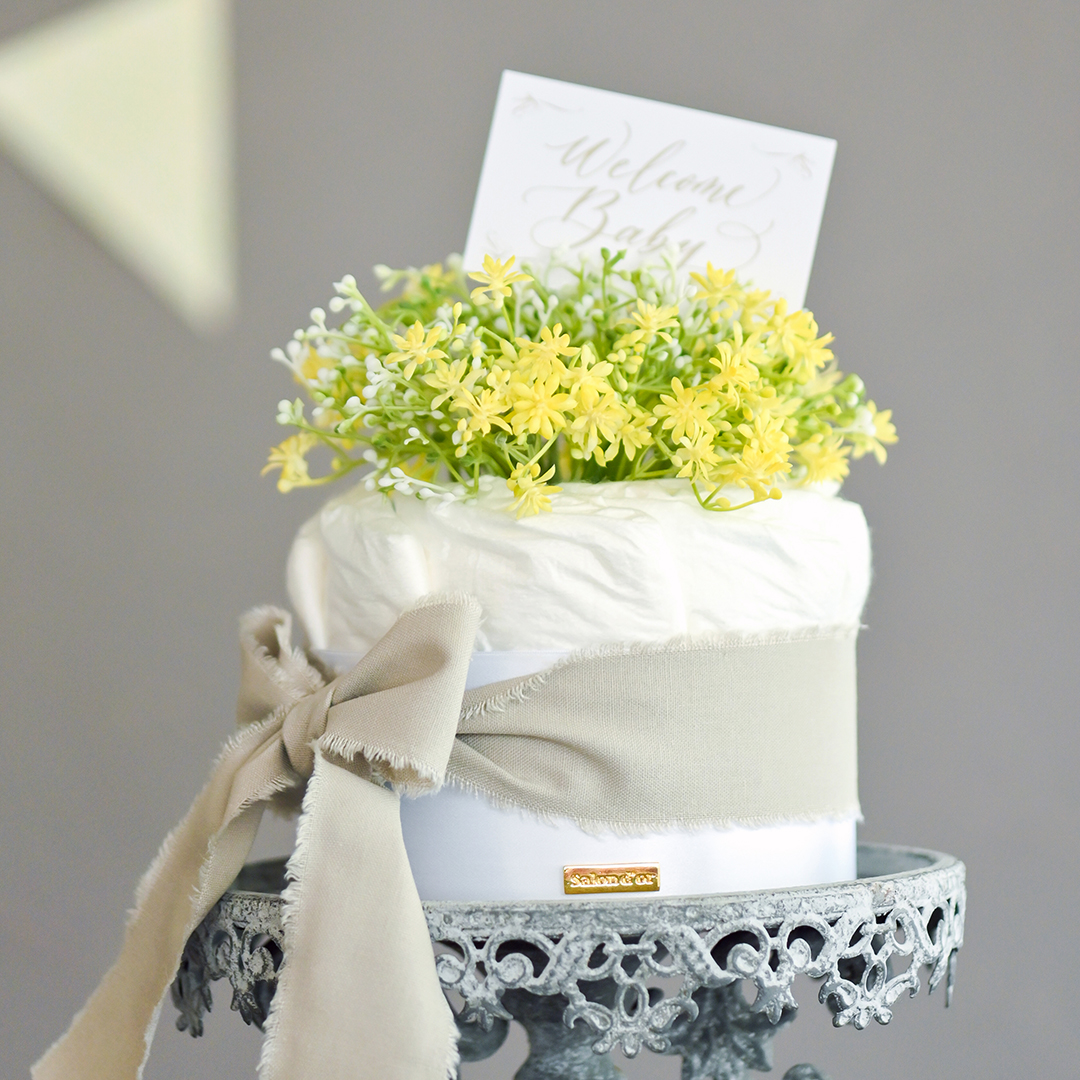 ダイパーケーキ おむつケーキ Welcome Baby 小花の1段 イエロー Concent コンセント