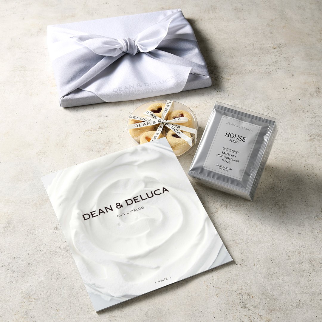 商品画像 DEAN & DELUCA(ディーン&デルーカ) ギフトカタログ WHITE(ホワイト)+ハートジャムクッキーとコーヒーギフト【風呂敷包み】