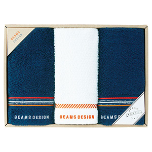 BEAMS DESIGN（ビームス デザイン）　フェイス・ウォッシュタオルセット　［ラインドット：ネイビーブルー］