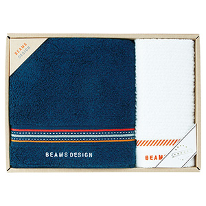 BEAMS DESIGN（ビームス デザイン）　バス・ウォッシュタオルセット　［ラインドット：ネイビーブルー］