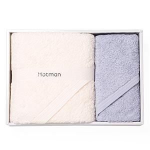 Hotman (ホットマン) 1秒タオル ホットマンカラーシリーズ バスタオル・ハンドタオル各1枚セット(アイボリー×ブルー)(HC-10035・IVO)